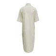 thumbnail image 4 of WEAIXIMIUNG Spring Dresses for Women 2024 Wedding Guest Sleeves Women Fashion Solid Elegant Casual Loose Short Sleeve Button Skirt Long Pocket Shirt Dress XXL Beige, 4 of 5