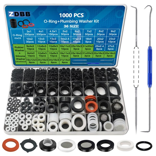 Kit surtido de anillos en O, 1000 unidades, más arandelas de goma, 132 piezas, ZDBB