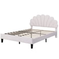 thumbnail image 6 of Full Size Upholstered Platform Bed with Flower Headboard,Velvet Bed Frame for Kids Boys Girls,Beige, 6 of 8