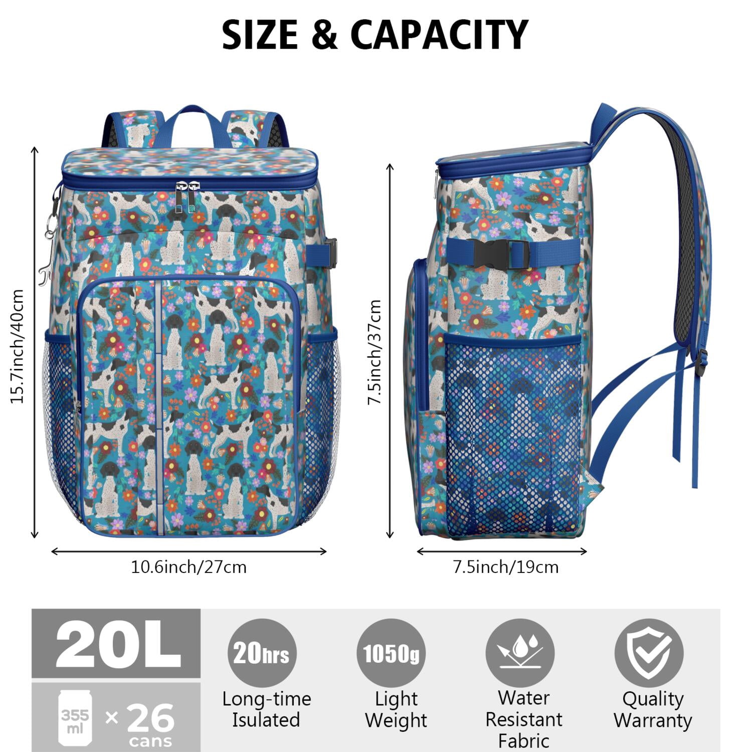 Travel Cooler Bag - Dog with Flowers Camping Beer Cooler Backpack with Bottle Opener- Waterproof Insulated Picnic Backpacks - Cooler Bag for Beach