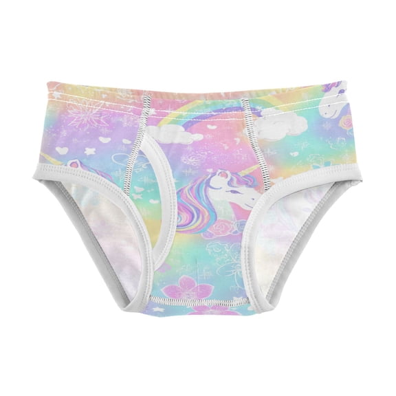 Cotton Triangle Briefs 2T-8Y, Comfortable Breathable Safety Standard Toddler & Little Kids Underwear Sweet Rainbow Unicorn Party