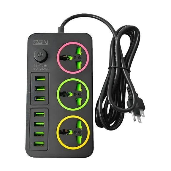GJX Power Strip Surge Protector with 2500W High-power, 3 Outlets with 7 USB Charging Ports, 6.6 Ft Extension Cord, Flat Plug, Wall Mount, Desk USB Charging Station for Home Office