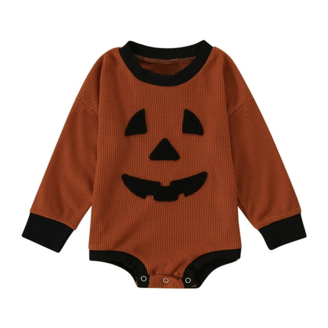WEAIXIMIUNGChristmas Boys Girls Long Sleeve Pumpkin Face Pattern Pullover Romper Sweatshirt Bodysuits 0-3 Months