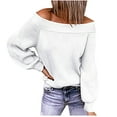 thumbnail image 1 of Babysbule Sweaters for Women Clearance Fashion Women Solid Color Long Sleeve Pullove Off Shoulder Shirt Sweater Tops, 1 of 4