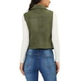 thumbnail image 3 of INSPIRE CHIC Women's Casual Faux Suede Sleeveless Short Biker Vest Jacket XL Army Green, 3 of 7