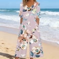 thumbnail image 2 of Jinhomg Wide Leg Jumpsuits for Women Summer Floral Print Loose V Neck Short Sleeve Dressy Casual Rompers with Pockets Yellow XL, 2 of 6
