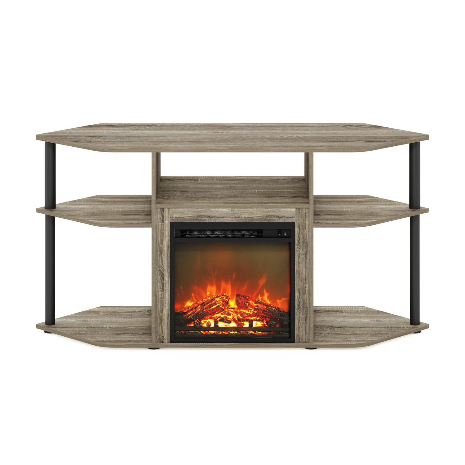 Corner TV Entertainment Center with Fireplace - Open Storage, 55 Inch TV Stand, Modern Design