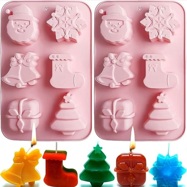 Suministros de cocina, moldes para hornear, moldes navideños grandes para hornear pasteles, jabones, chocolates, gelatinas y velas con forma de muñeco de nieve y árbol de Navidad.