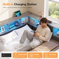 thumbnail image 4 of Queen Size Corner Bed Frame with Storage Bookcase,Queen Daybed with Charging Station and Led Lights,Metal Platform Bed Frame with Storage Drawers Underneath for Living Room,Bedroom & Guest Room,Gray, 4 of 8