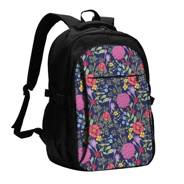 Balery Floral Mochila con carga USB para hombre y mujer - Mochila impermeable y antirrobo para laptop con puerto USB para viajes, trabajo