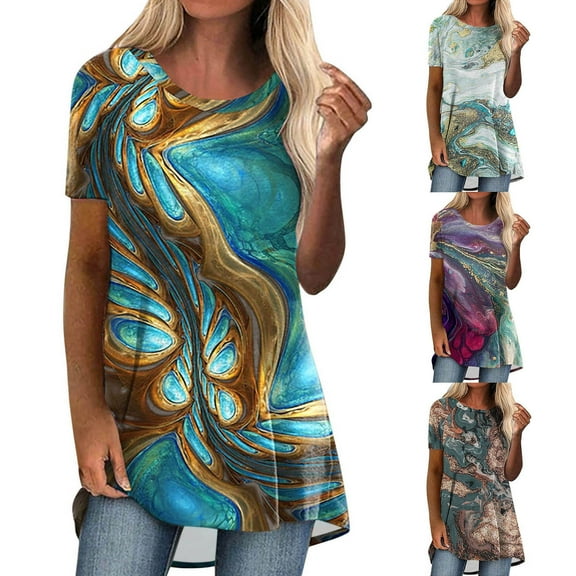 Fesfesfes Womens Tees Women Causal Short Sleeves Comfortable Crewneck Print Blouse Pullover Tops Shirt T Shirts for Women Loose Fit S(US:4)