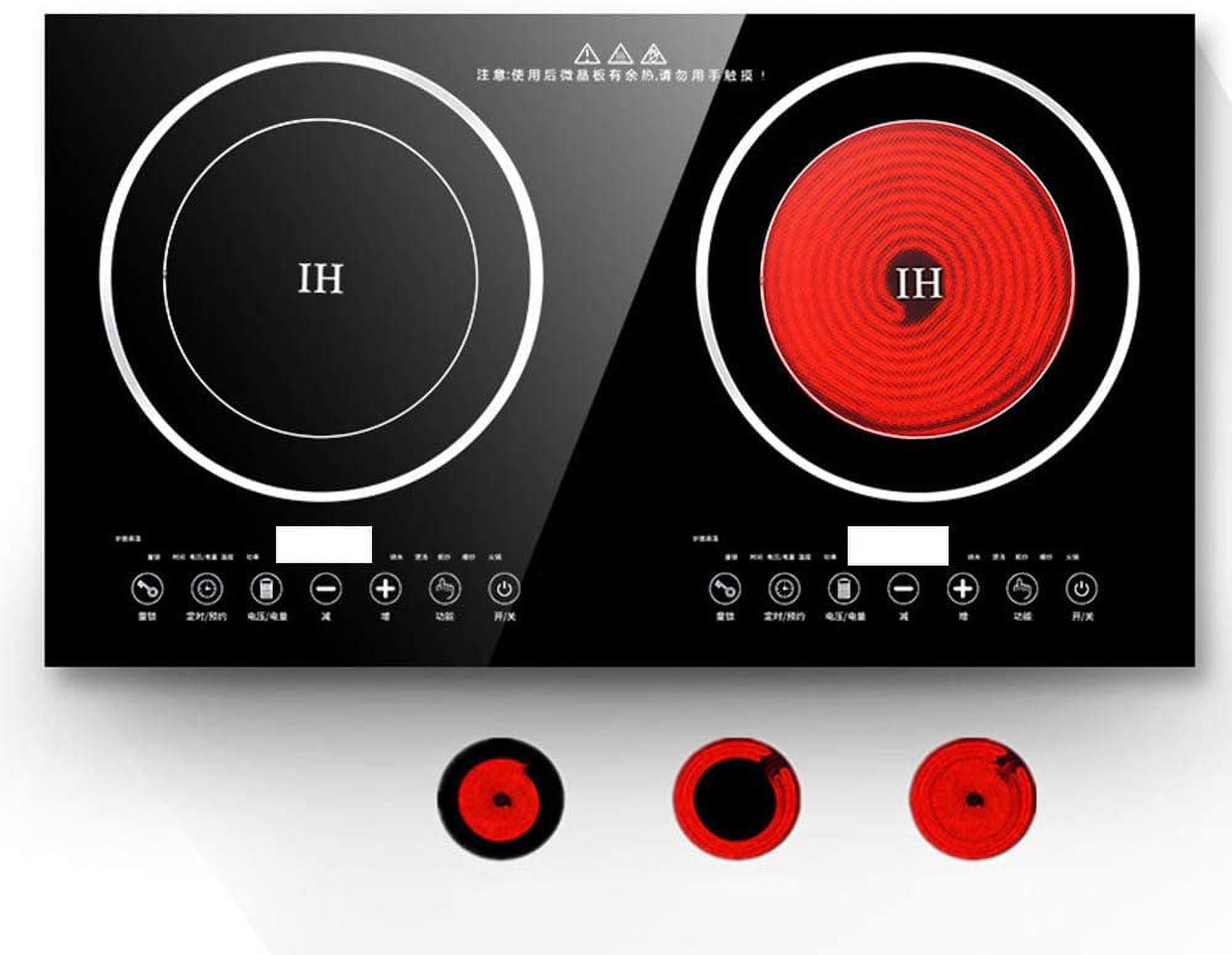 FETCOI, Portable Double Induction Cooktop Portable Electric Cooker Cooktop Countertop Digital Electric Countertop