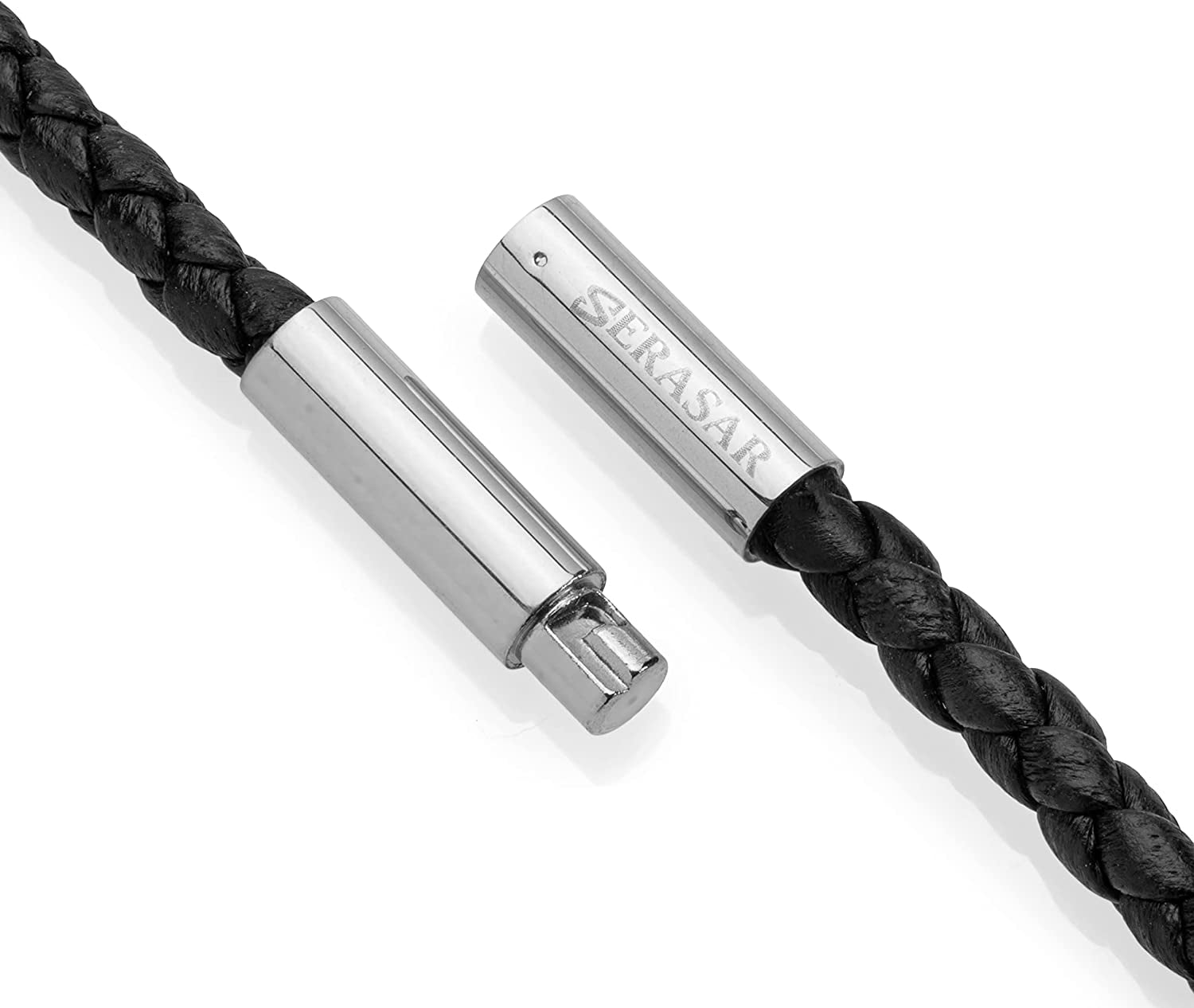 SERASAR Men's Premium Leather necklace "Arrow" with Stainless steel Pendant and Magnetic Closure, Silver 50cm, incliding Gift box