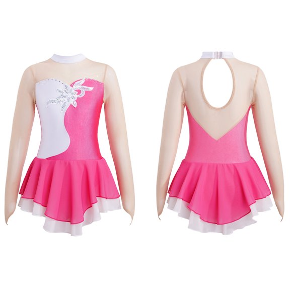 MSemis Girls Long Sleeve Skirted Keyhole Back Leotards