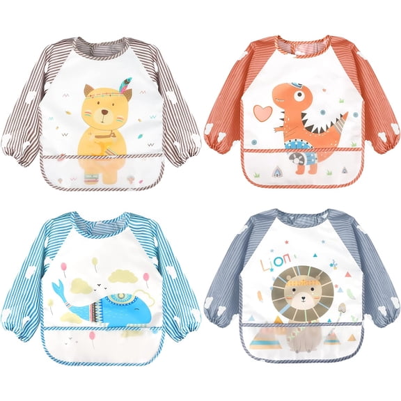 1 Pc Waterproof Long Sleeve Baby Bib Smock Toddler Feeding Eating Apron