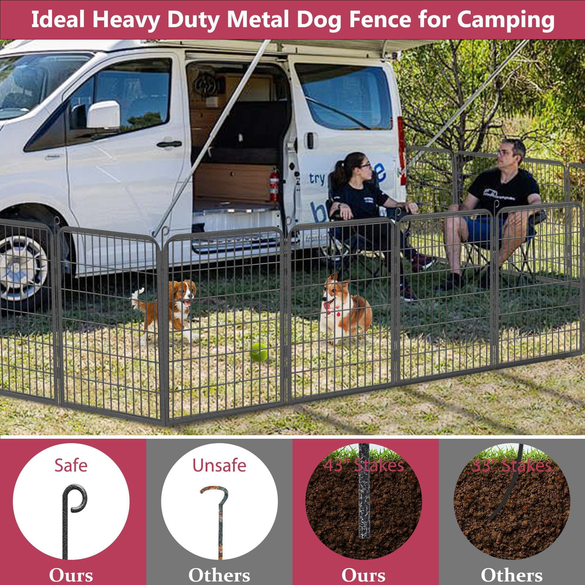SQIREP Dog Playpen Outdoor, 10 Panels 40inch Indoor Dog Pen with Doors for Large/Medium/Small Dogs Pet Playpen Exercise Dog Pen Outdoor Dog Fence for RV, Camping, Yard