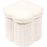 Storage Ottoman Cube, Flowers Shaped Ottomans with Storage Foot Stool Footrest for Lving Room, Boucle Ottoman Seat for Dorm Room,Faux Teddy Fur, Cream White 12.6"x12.6"x12.6"