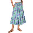 thumbnail image 2 of Floral Midi Skirt for Women Summer Comfy Tiered Elastic High Waisted Skirts Vacation A-Line Flowy Swing Long Skirts Cyan 2XL, 2 of 6
