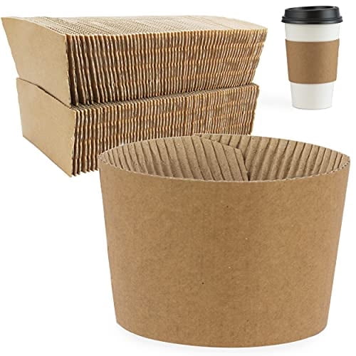 FMP Brands [100 Pack] Kraft Coffee Cup Sleeves Disposable for Hot Drinks, Durable Corrugated Cardboard Cup Sleeves for 12-24 oz Cups, Beverage Insulator and Hand Protection for Hot & Cold Drinks