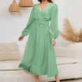 thumbnail image 2 of IROINNID Maxi Dress for Women Strapless V-Neck Wrap Dress Sexy Vintage V Neck Long Sleeve Solid Dresses Savings,Green, 2 of 8