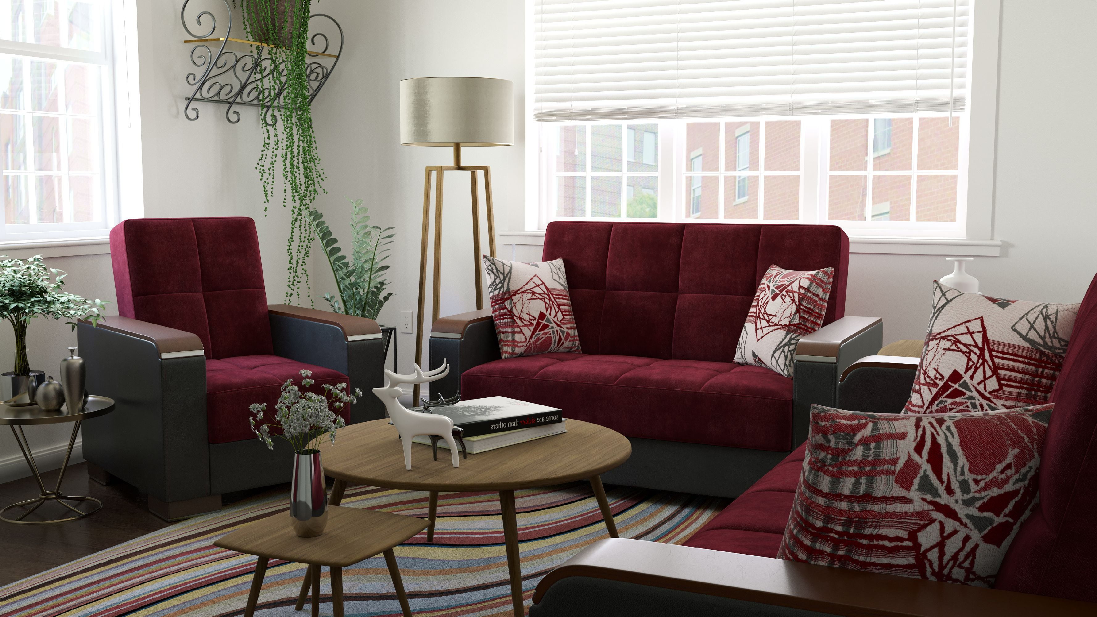 Ottomanson Origins X Sleeper Loveseat, Burgundy Color Microfiber