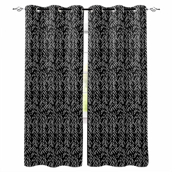 Fsddascl Black White Striped Blackout Curtains for Bedroom/Living Room, Thermal Insulated Kitchen Curtains, Abstract Modern Art Irregular Stripe Grommet Darkening Window Treatment Drapes 52"x63"x2