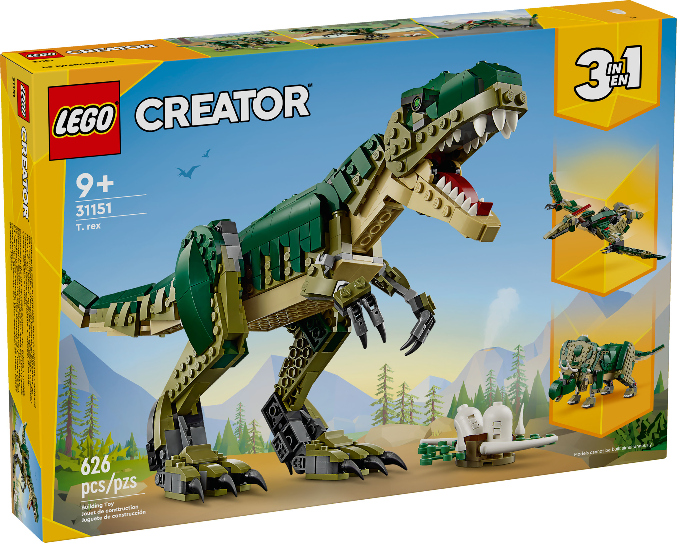 LEGO Creator 3 en 1 Juguete de Dinosaurio T-Rex - Idea de Regalo de Cumpleaños para Niños y Niñas - Opción de Construir T-Rex, Triceratops y Pterodáctilo - 31151 2