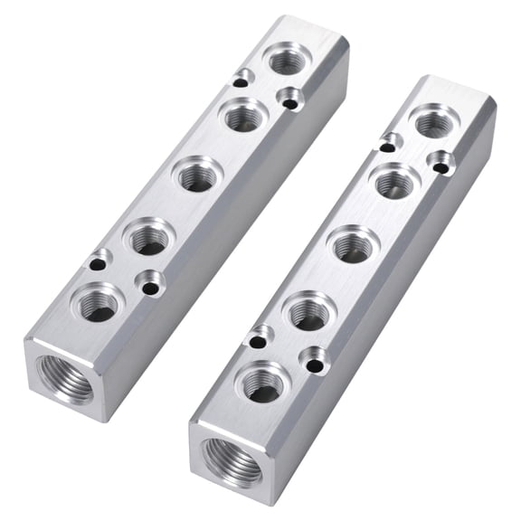 2 Pack 5-Way Air Compressor Manifold – 30x30 Series Aluminum Alloy NPT Thread Air Splitter, Pneumatic Manifold Block for Industrial Automation & Equipment