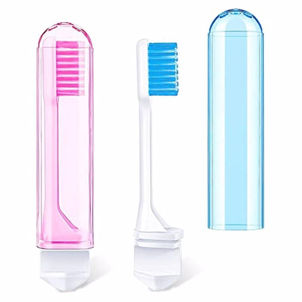 sweethay Pack of 2 Folding Toothbrush Portable School Cleaning Traveling Office Gums Soft Teeth Hiking Household Toothbrushes cuidado de los oídos Azul rosado