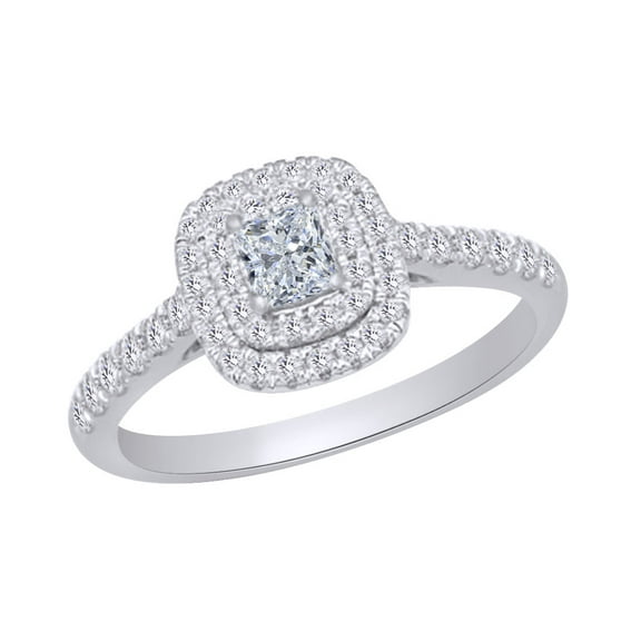 AFFY Princess & Round Cut White Natural Diamond (0.62 cttw) Square Engagement Wedding Ring In 14k White Gold With Ring Size 10.5