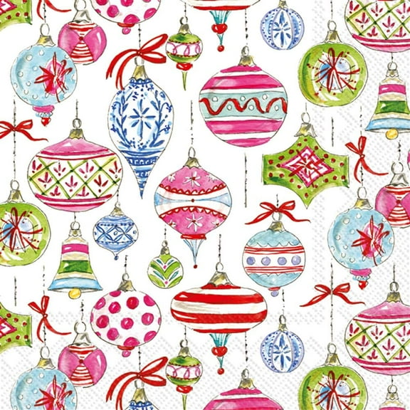 Boston International Rosanne Beck 3-Ply Paper Napkins, 20-Count Lunch Size, Merry Vintage Christmas Holiday Ornaments