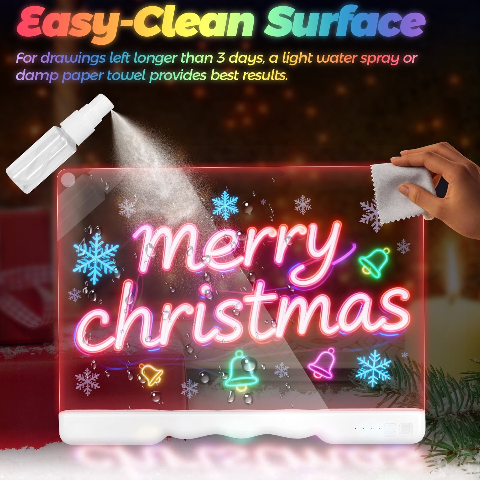 LED Note Board with 7 Color Light Modes, 16-Inch Rechargeable Neon Glow Art Dry Erase Light Up Drawing Pad with Built-in Stand for Kids, Sketching Gift Toy for Teens, 7 Markers