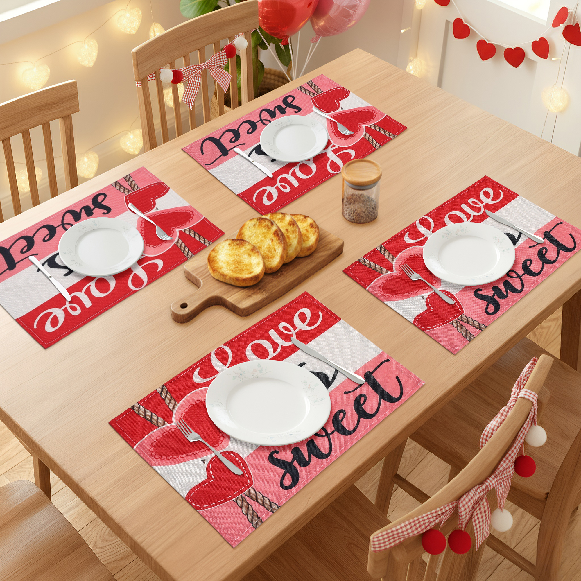 Unique Bargains Set of 6 Love Hearts Placemats for Dining Table Love is sweet