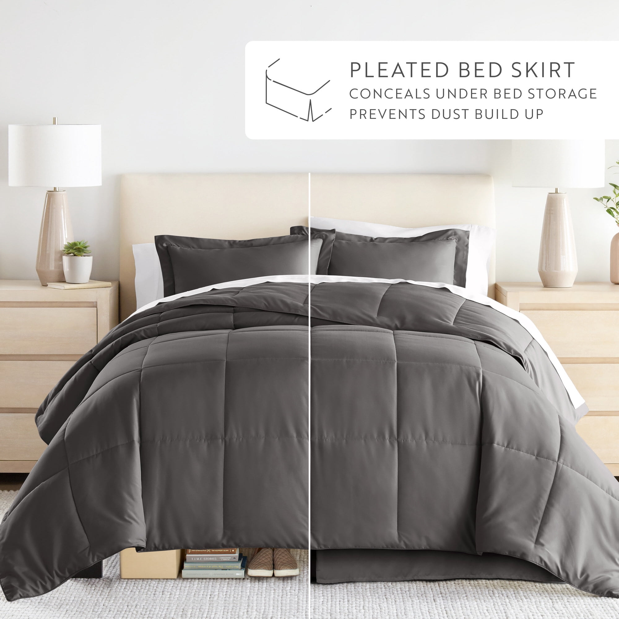Noble Linens 8-Piece Gray Bed in a Bag Microfiber Bedding Set, Queen