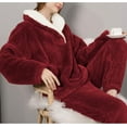 thumbnail image 3 of Women's Fluzzy Sherpa Fleece Pajamas Warm Pullover Lapel Sleepwear Sets, 3 of 7