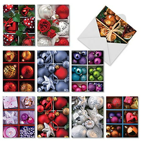 'M1743XB CHRISTMAS CRATES' 10 Assorted All Occasions Cards Features Boxes of Ornaments with Envelopes by The Best Card (Best Quality Christmas Cards)