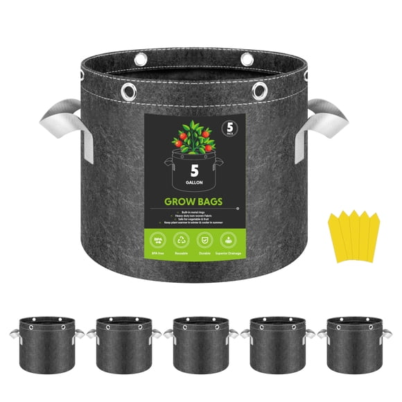 Bolsas para cultivo de plantas InfiniPower, paquete de 5 unidades, 19 litros, con anillos y asas