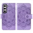 thumbnail image 3 of Compatible with Samsung Galaxy S23 Plus S23+ 5G Wallet Phone Case and Tempered Glass Screen Protector Flower Faux Leather Flip Credit Card Holder Stand Zipper Cell Cover for SM-S916U 6.6 inch Purple, 3 of 9