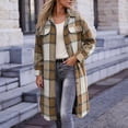 thumbnail image 2 of Annhoo Womens Long Trench Coat Single Breasted Checkered Long Sleeve Lapel Overcoat Fall Winter outerwear Jackets, 2 of 7