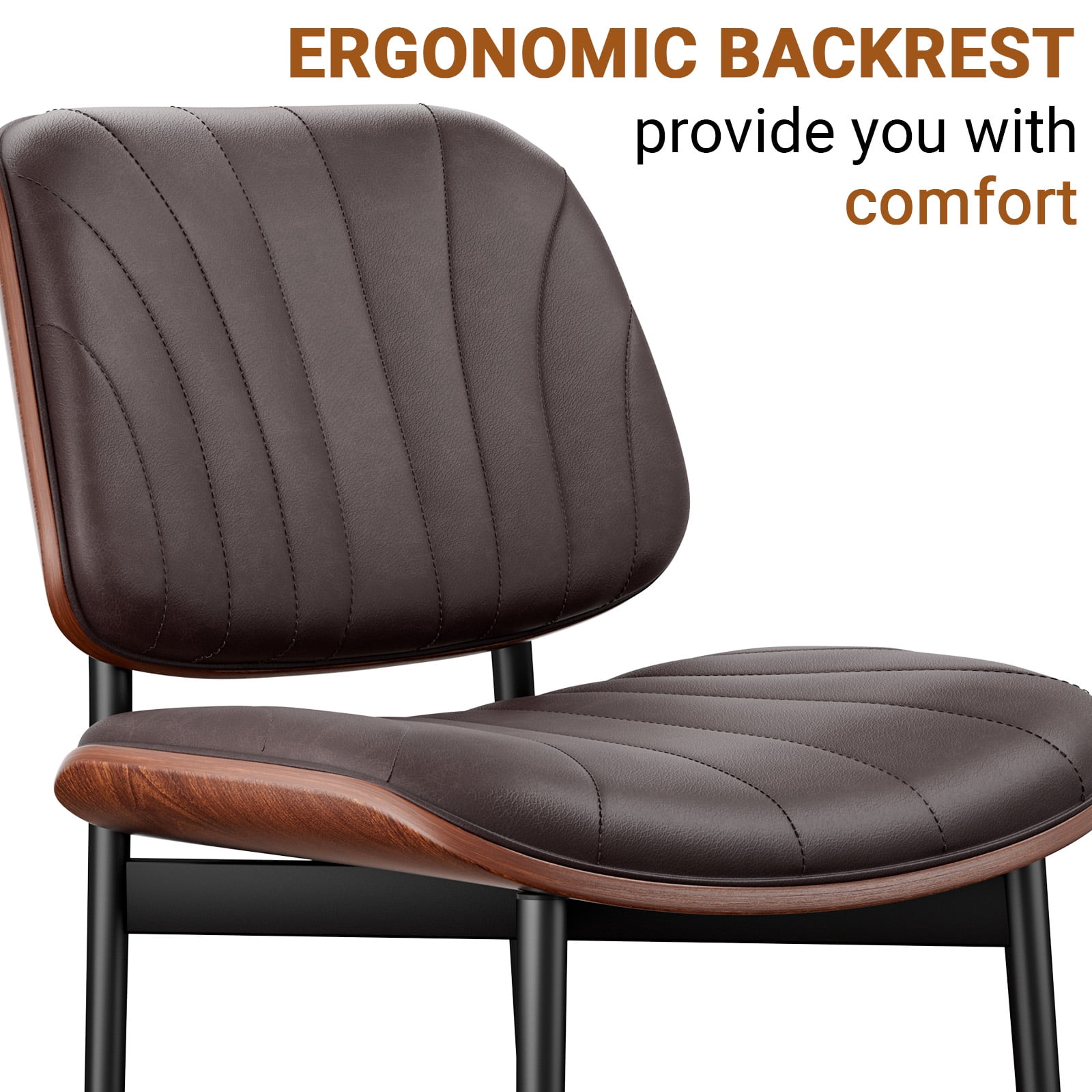 LainTene Modern Dining Room Chairs Set of 2, Faux Leather and Bentwood Design with Metal Legs, Ideal for Kitchen or Dining Space