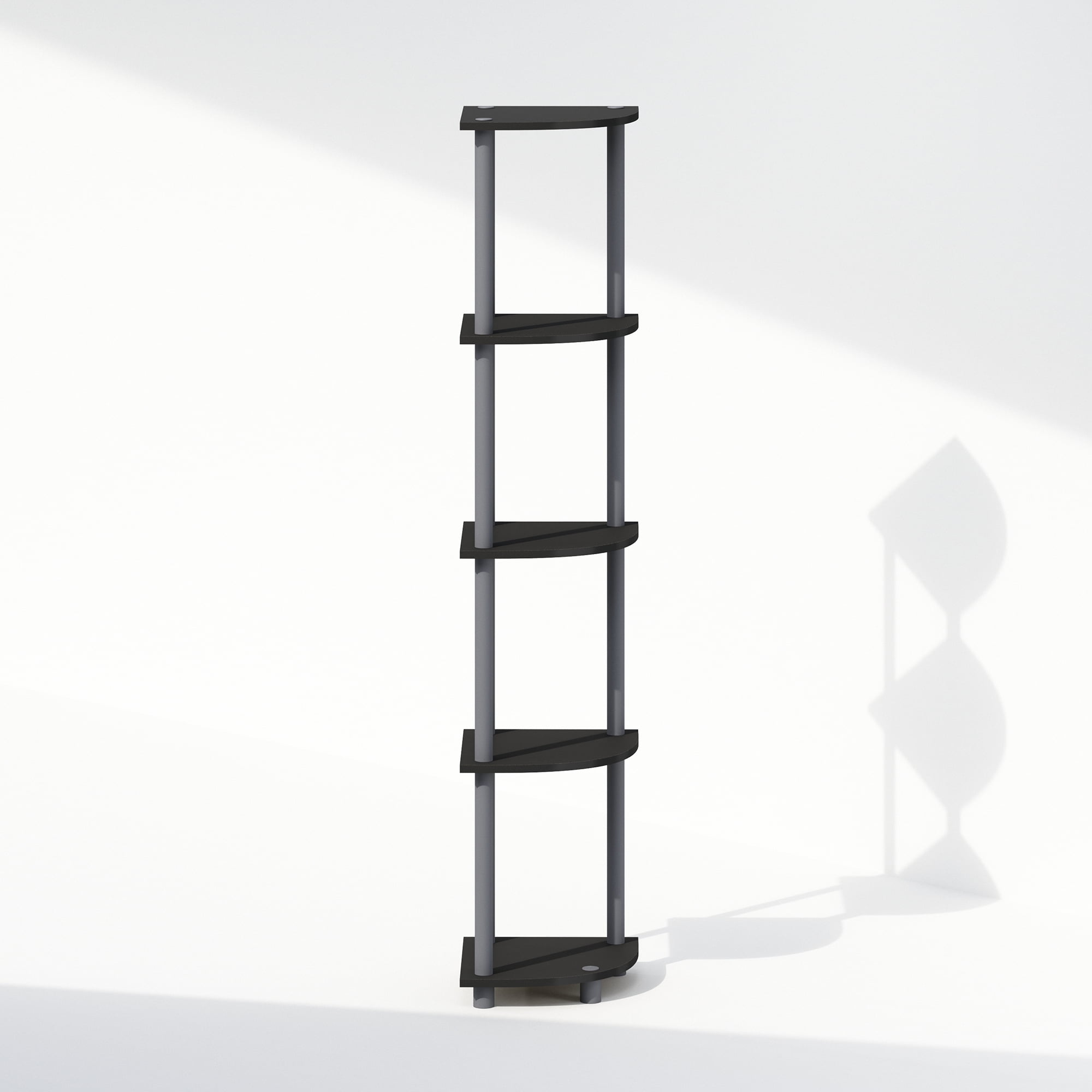 Furinno Turn-N-Tube 5 Tier Multipurpose Corner Display Rack Shelving Unit, Black/Grey