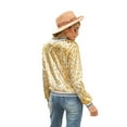 thumbnail image 2 of SWSMCLT Women's Zip Up Jacket Sequin Disco Carnival Outfit Halloween Bomber Jackets Long Sleeve Short Dance Vintage Zipper Golden X-Large, 2 of 4