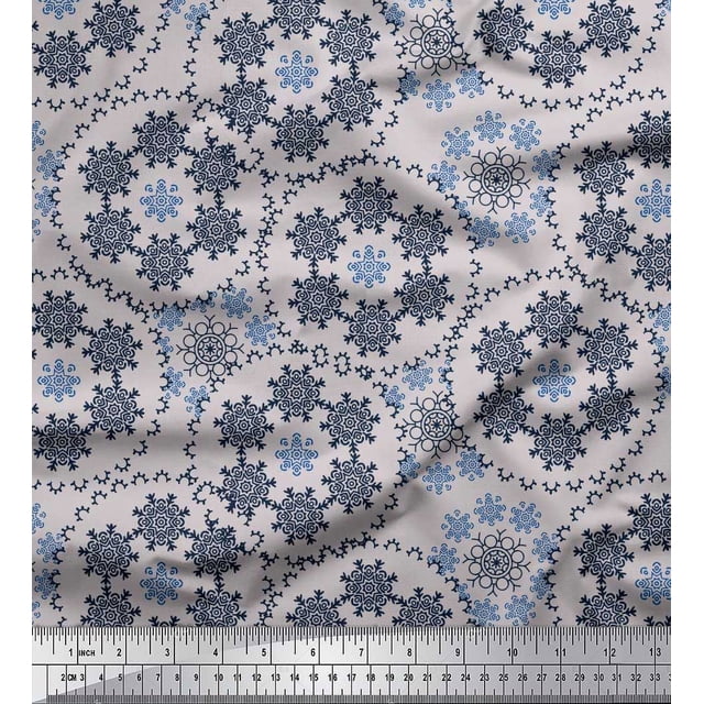 Soimoi Cotton Poplin Fabric Snowflake Artistic Decor Fabric Printed Yard 56 Inch Wide