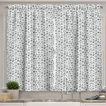 Ambesonne Astrology Kitchen Curtains, Geometric Alchemy, 55"x39", Black White