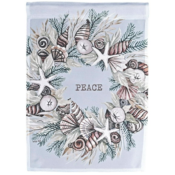 Dicksons Magnolia Garden Outdoor Flag Decoration For Garden, Yard, Or Walkway Standard 13 x 18, Weather Resistant Polyester, Seashell Wreath Peace