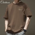 thumbnail image 2 of Camiseta de manga corta para hombre de estilo americano, 200 g, algodón puro, color sólido, gruesa, no transparente, corte holgado, moderna, 2 of 4