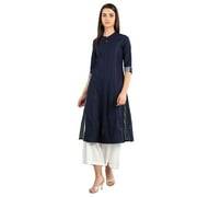 Disha Patani Collection Deep Blue Band Collar Yarn-dyed Kurta-XX Large
