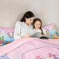 thumbnail image 5 of Feelyou Cartoon Monogrammed T Queen Comforter Set for Kid, Magic Pink Axolotl Bedding Sets, Cute Ocean Coral Reversible Bedding Comforter Set, Ultra Soft Bedroom Decor, 3 Pieces, 5 of 8