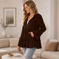 thumbnail image 6 of Floleo Women's Hooded Zip Up Tiered Ruffle Babydoll Top Long Bell Sleeve Casual Textured Knit Cardigan Jacket with Two Deep Side Pockets Outerwear Jackets, 6 of 8