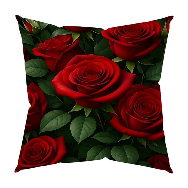 Deeceymbur Rose Patterned Pillowcase About 18x18in Pillowcase - Valentines Day Decoration Patterns Home Pillowcase Flat Printing Imitating Three-dimensional Patterns